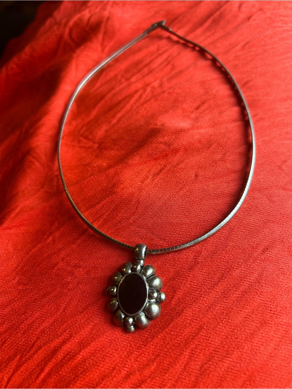 Silver-Tone Black Pendant Necklace